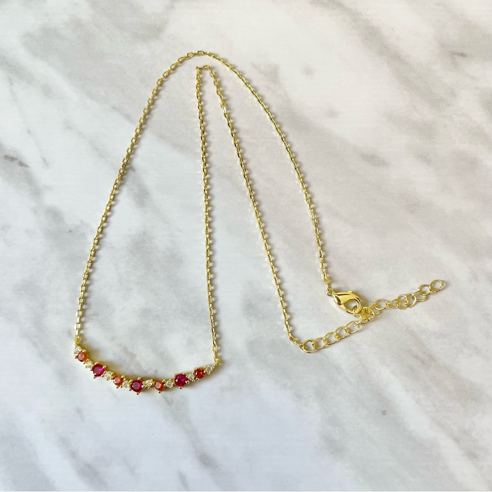 New 18K Gold Vermeil Sterling Silver 925 pink & red crystal adjustable necklace